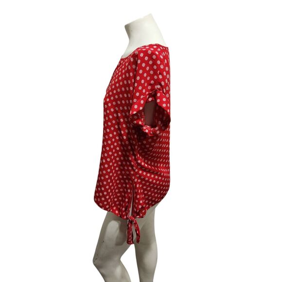 Chico's Blouse Womens SZ Medium Polka Dot Bright Office Preppy Casual Side Tie - Picture 4 of 4